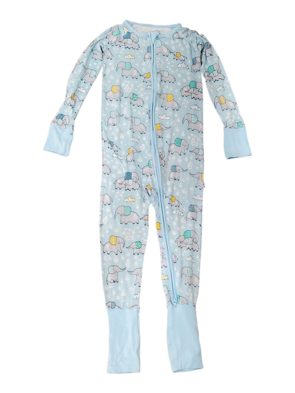 Little Sleepies One-Piece Pajamas Light Blue Elephant Print Kids 3T